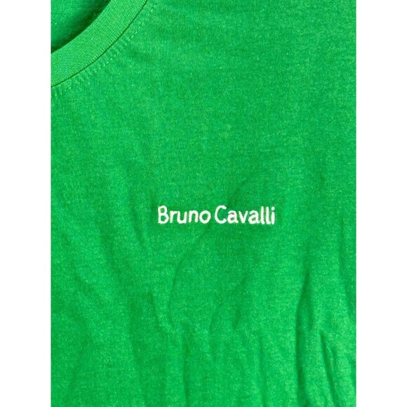 Bruno Cavalli Essentials T Shirt Embroidered Logo Chest Green Cotton Tee Large - Picture 3 of 8